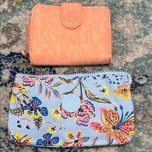 Kipling Coral Snap Wallet with Blue Floral Zip Pouch